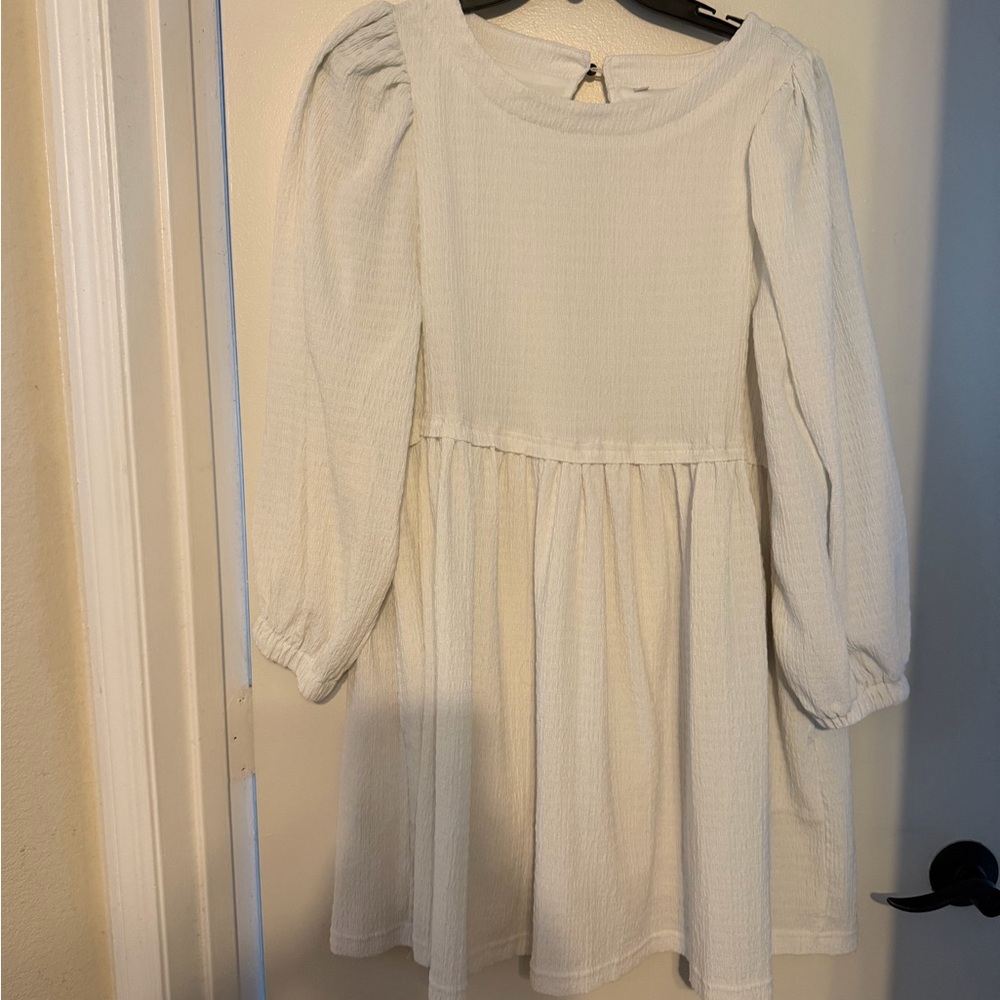 Cream Long-Sleeve Textured Dress with pockets
